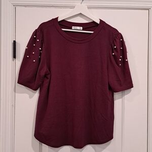 89th & Madison Burgundy Top with Pearl Accents